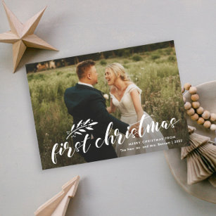 First Christmas Handwritten Wedding Photo Holiday Card