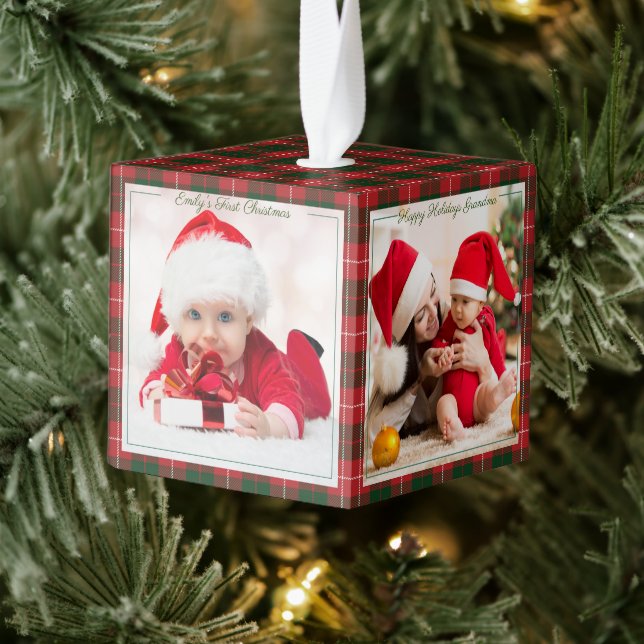 First Christmas Happy Holidays Grandma Photos Cube Ornament (Tree)