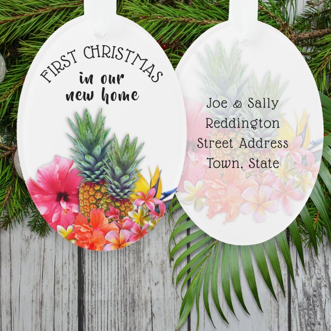 First Christmas Hawaiian Flowers Custom Oval Ornament (Creator Uploaded)