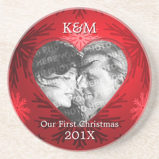 First Christmas Heart Personalized photo coaster (Front)