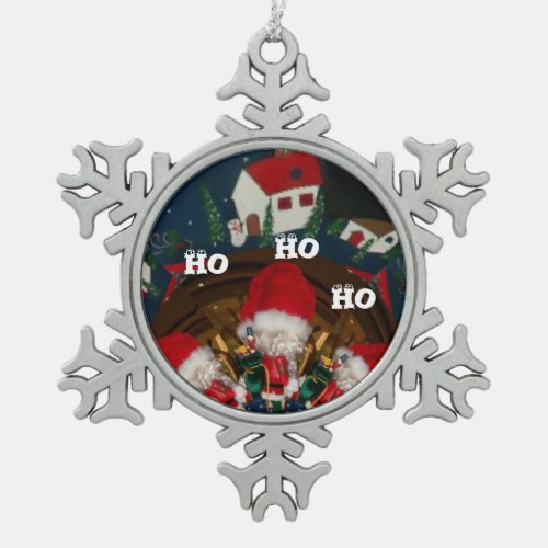 First Christmas HoHoHo Santa Special Happy Holiday Snowflake Pewter Christmas Ornament
