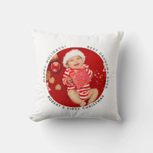 First Christmas Holiday Baby Photo Grandma Custom Throw Pillow