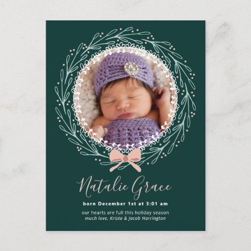 First Christmas Holiday Birth Announcement Postcard