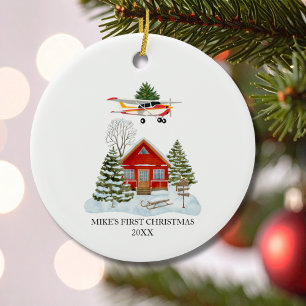 First Christmas Home Cessna Airplane Tree Travel Ceramic Ornament