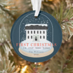 First Christmas Home Snow Globe Navy Holiday Photo Ornament<br><div class="desc">This chic and elegant christmas holiday photo ornament features a snow globe with a house covered with snow and icicles on a navy blue background. The reverse side features your photo. Personalize it for your needs. You can find matching products at my store.</div>