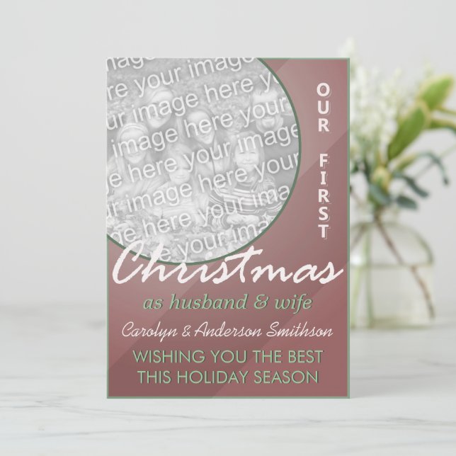 First Christmas Husband & Wife Red Green Holiday Card (Standing Front)