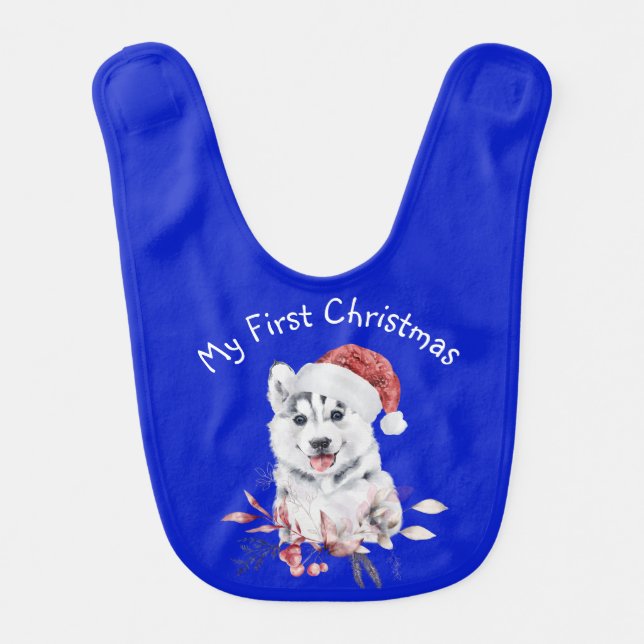 First Christmas Husky Dog Baby Bib (Front)