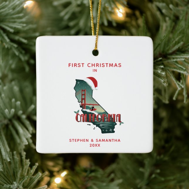 First Christmas In California State Personalized  Ceramic Ornament (Tree)
