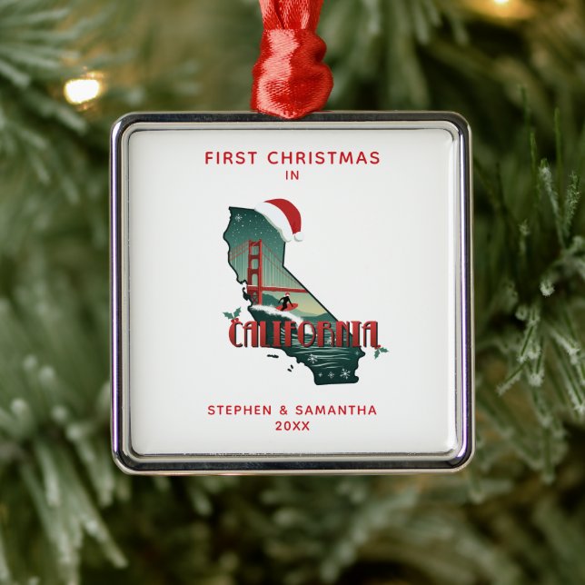 First Christmas In California State Personalized  Metal Ornament (Tree)