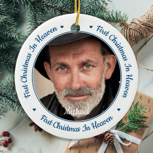 First Christmas In Heaven Custom 2 Photo Memorial Ceramic Ornament