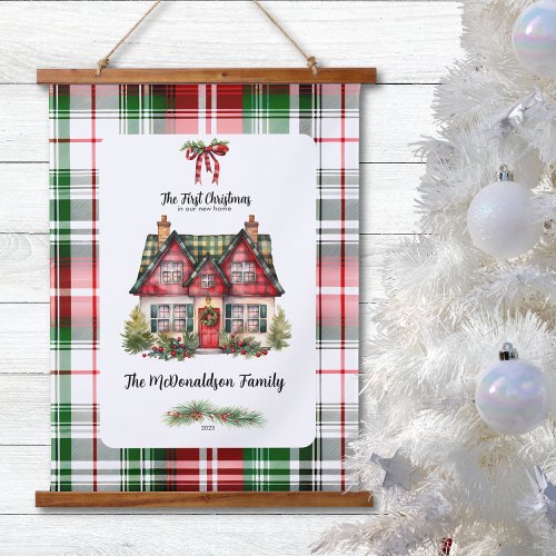 First Christmas In Home Family Farmhouse Chic Red  Hanging Tapestry