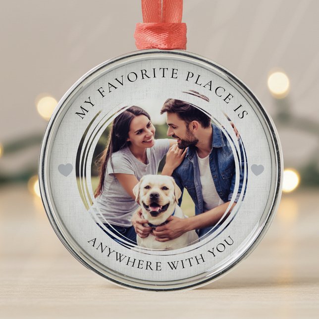 First Christmas In Love Couple Sentimental Photo Metal Ornament (Creator Uploaded)