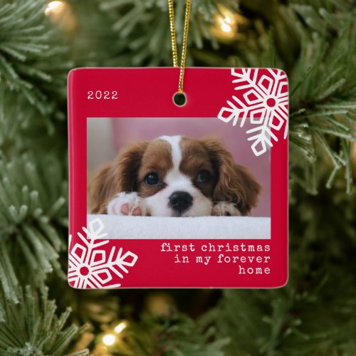 First Christmas In My Forever Home Dog Photo Ceramic Ornament