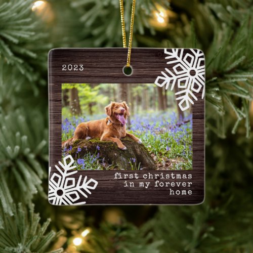 First Christmas In My Forever Home Dog Photo Ceramic Ornament