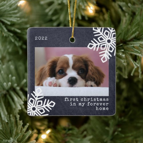 First Christmas In My Forever Home Dog Photo Ceramic Ornament