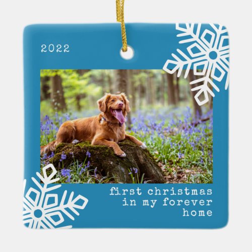 First Christmas In My Forever Home Dog Photo Ceramic Ornament