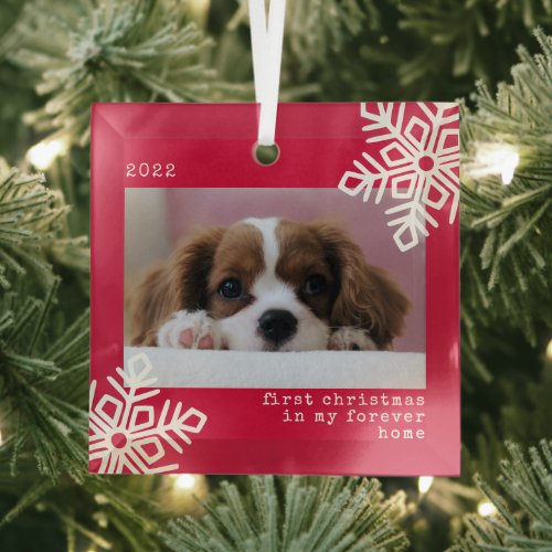 First Christmas In My Forever Home Dog Photo Glass Ornament