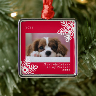 First Christmas In My Forever Home Dog Photo Metal Ornament