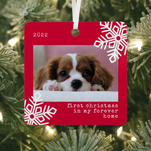 First Christmas In My Forever Home Dog Photo  Metal Ornament