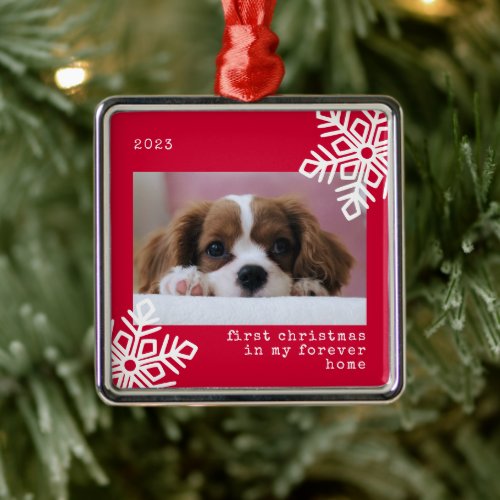 First Christmas In My Forever Home Dog Photo Metal Ornament