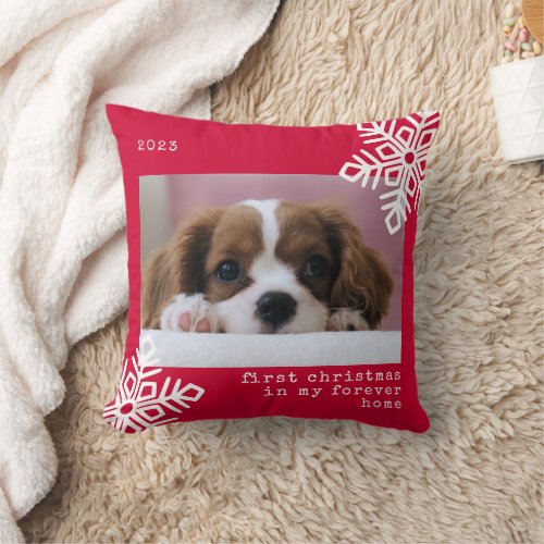 First Christmas In My Forever Home Dog Photo Throw Pillow
