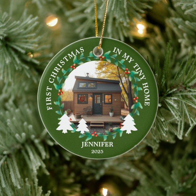 First Christmas in my own Tiny home photo Ceramic Ornament (Tree)