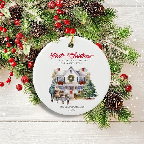 First Christmas In New Home  2 Children Family Ceramic Ornament