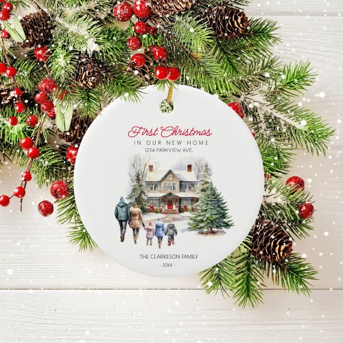 First Christmas In New Home  3 Children Family Ceramic Ornament