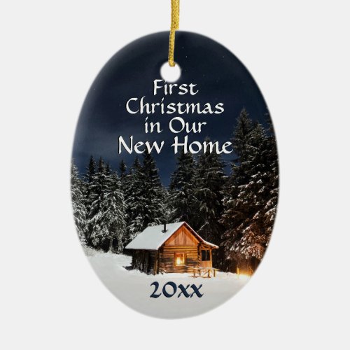 First Christmas in New Home Country Rustic Cabin Ceramic Ornament
