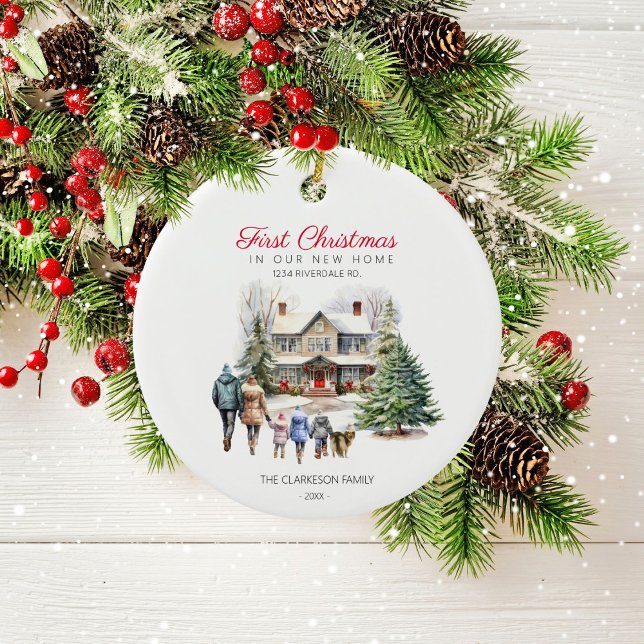 First Christmas in New Home | Family With Pet Ceramic Ornament (Creator Uploaded)