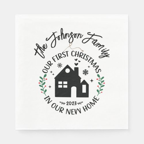 First Christmas In New Home Personalized Christmas Napkins
