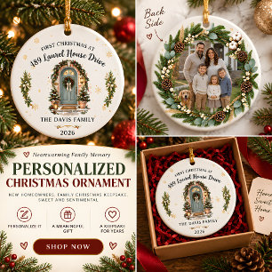 First Christmas in New Home Photo Ceramic Ornament