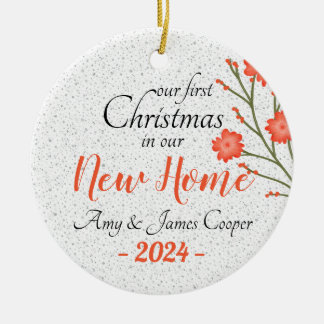 First Christmas In New Home Photo Elegant Script Ceramic Ornament