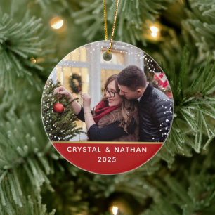 First Christmas in New Home Red Personalized Photo Ceramic Ornament