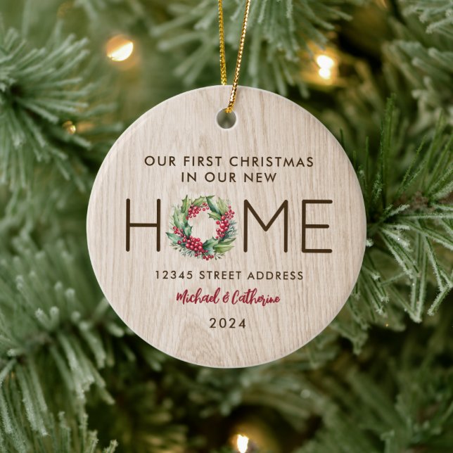 First Christmas in New Home Rustic Faux Wood -   Ceramic Ornament (Tree)