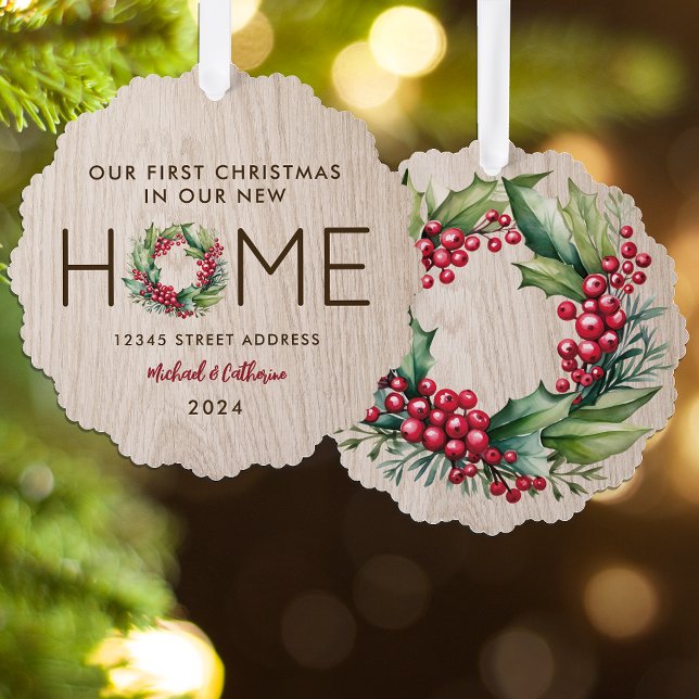 First Christmas in New Home Rustic Faux Wood -  Ornament Card (Creator Uploaded)