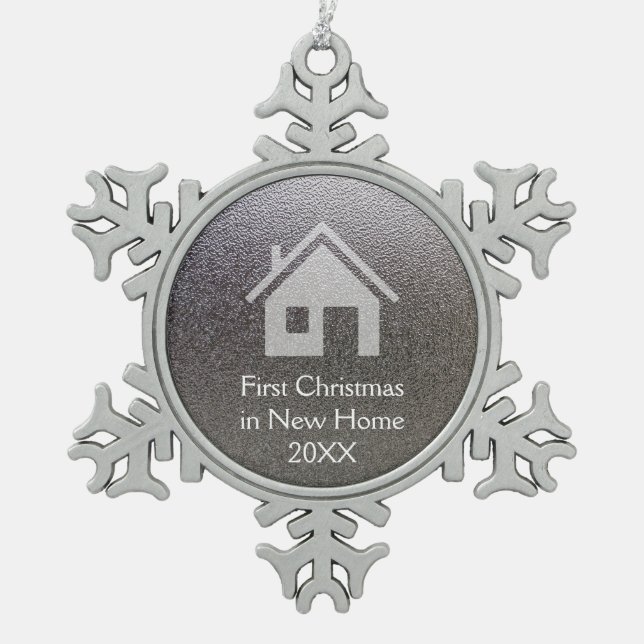 First Christmas in new home Snowflake Pewter Christmas Ornament (Front)