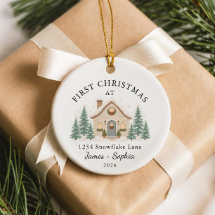 First Christmas In New Home Watercolor Ceramic Ornament