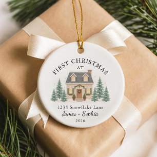 First Christmas In New Home Watercolor Ceramic Ornament