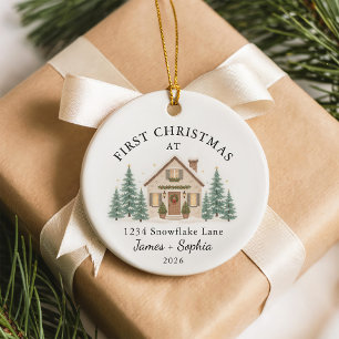 First Christmas In New Home Watercolor Ceramic Ornament
