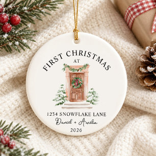 First Christmas In New Home Watercolor Door Ceramic Ornament