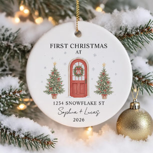 First Christmas In New Home Watercolor Door Ceramic Ornament