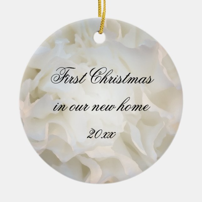 First Christmas in New Home White Floral Ceramic Ornament (Front)