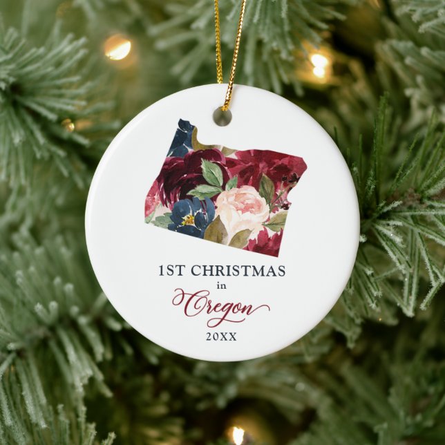 First Christmas In Oregon Personalized Moving Gift Ceramic Ornament (Tree)