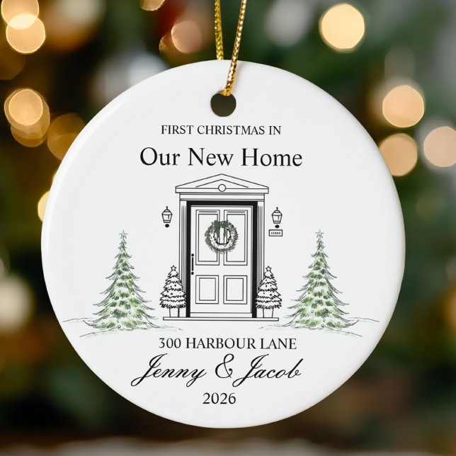 First Christmas In Our New Home 2026 Personalised  Ceramic Ornament (Creator Uploaded)