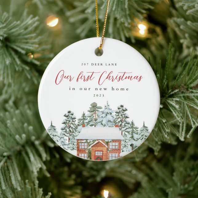 First Christmas in our New Home Address and Year Ceramic Ornament (Tree)