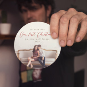 First Christmas in our New Home Address Photo Coaster