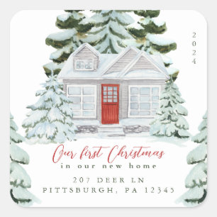 First Christmas in our New Home Address Square Sti Square Sticker