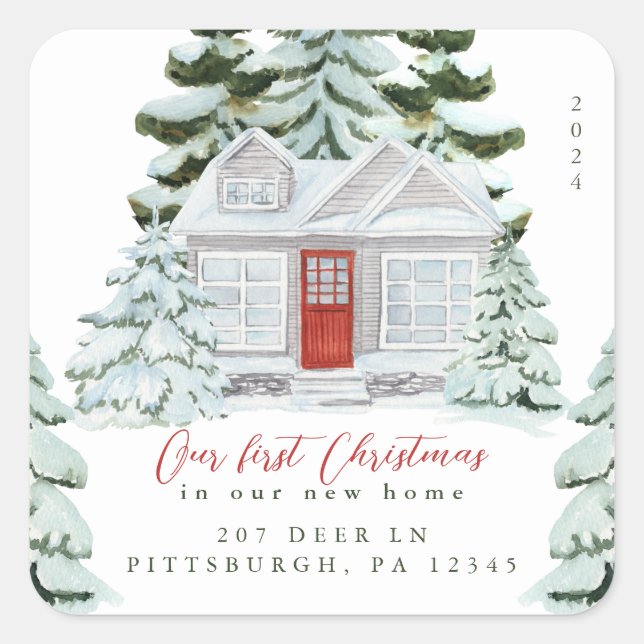 First Christmas in our New Home Address Square Sti Sticker (Front)