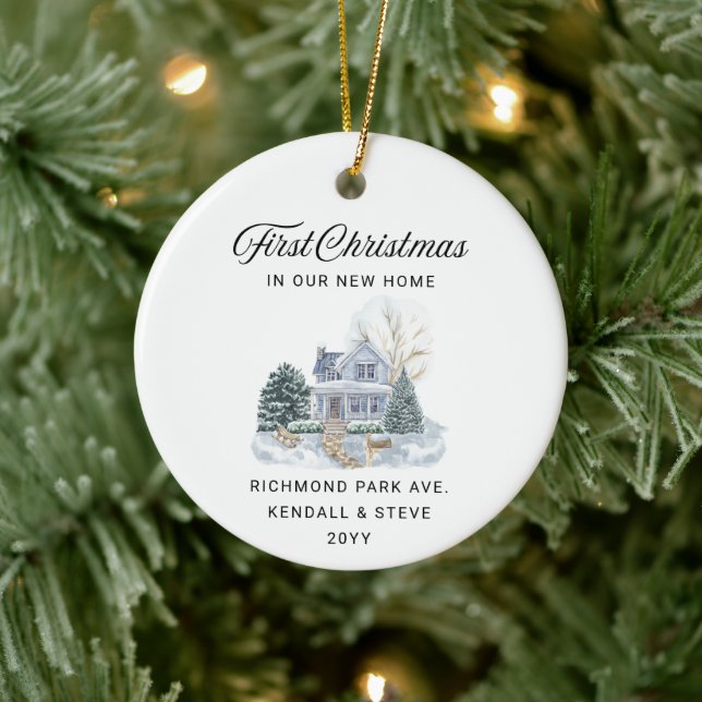 First Christmas in Our New Home Address & Year Ceramic Ornament (Tree)